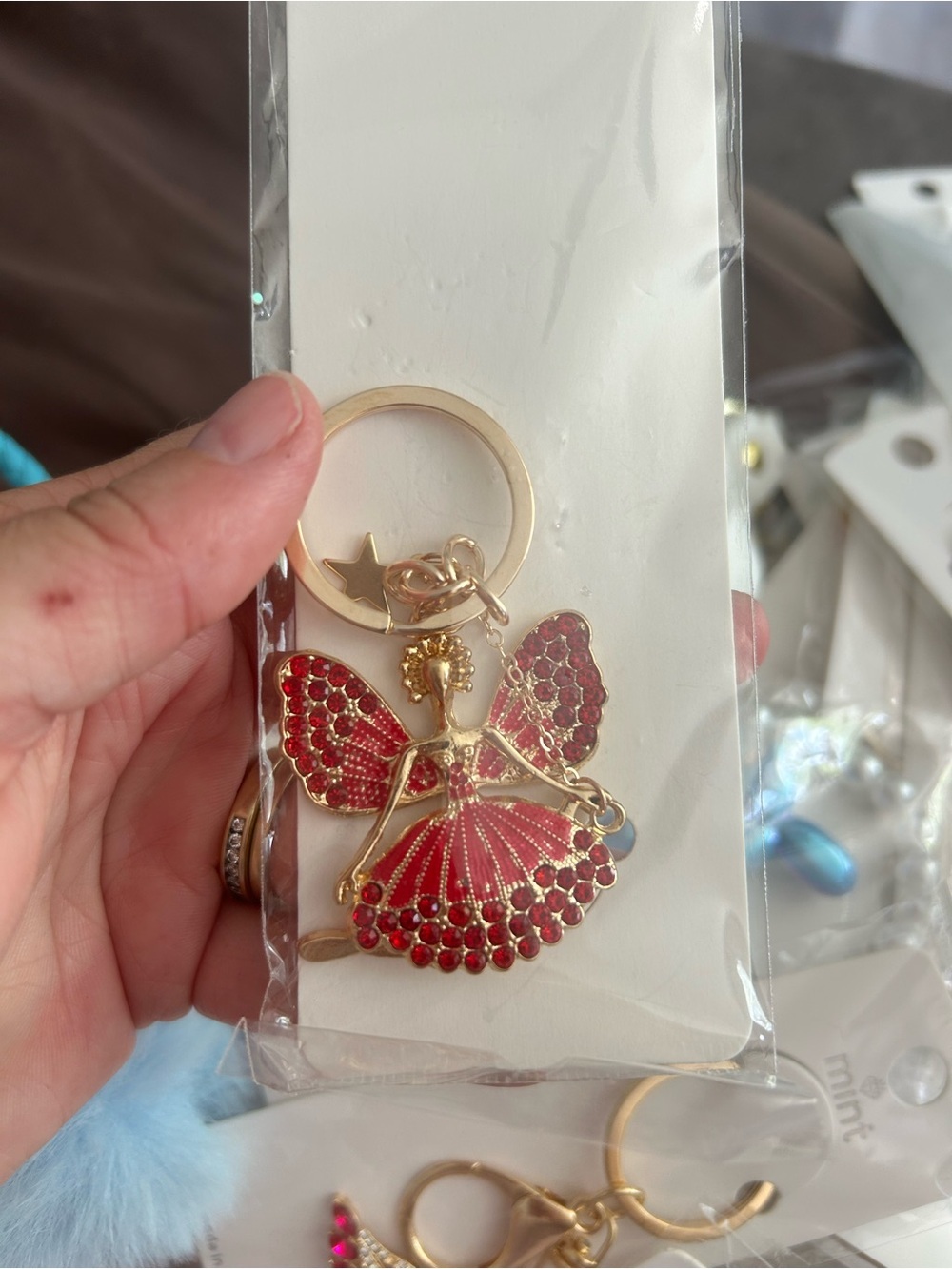 🔥$4 Gold Fairy Keychain with Red Enamel Dress